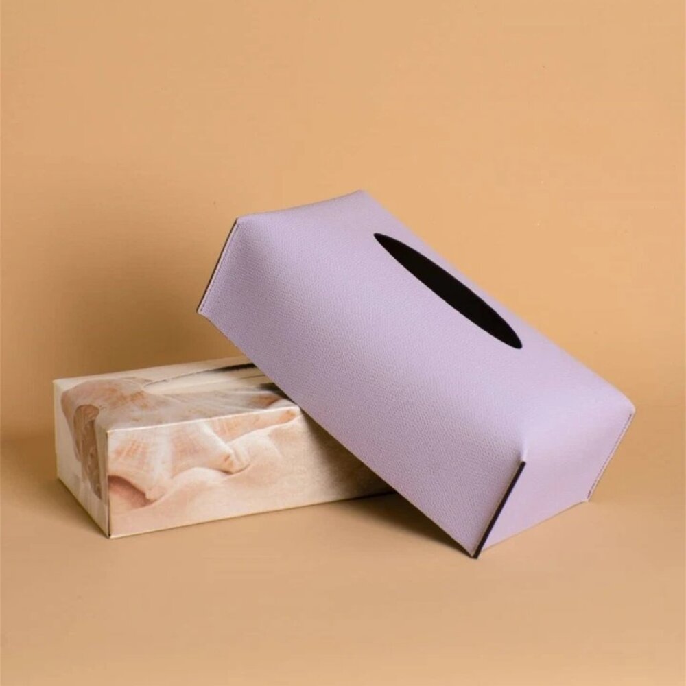 Made in Italy Brand New Pinetti Genuine Leather Rectangular Lavender Tissue Box
